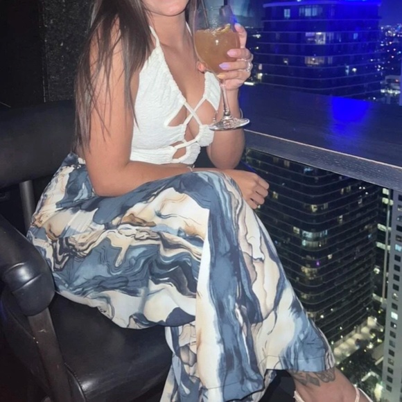 Boho Watercolor Print Wide Leg Palazzo Lounge Pants - Picture 2 of 5